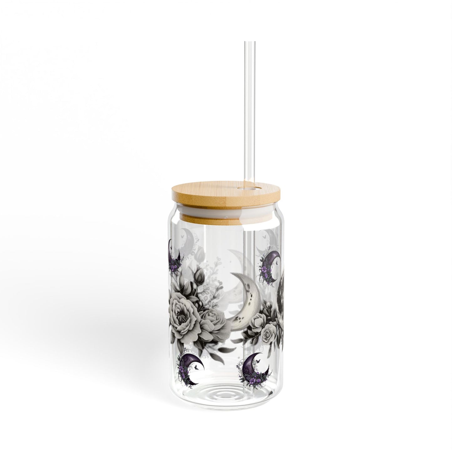 Moon Phase Floral Sipper Glass 16oz - Eco-Friendly Drinkware