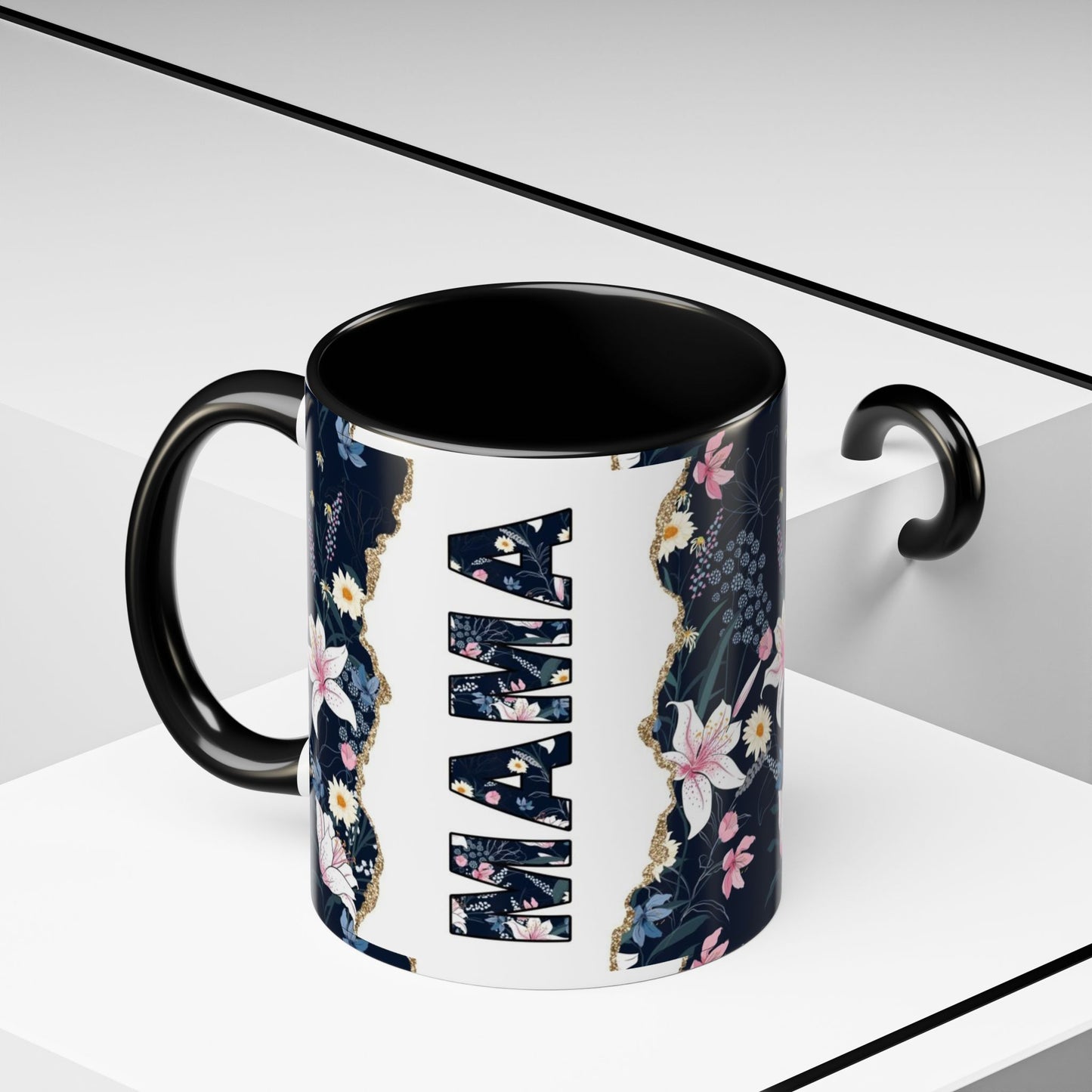 Personalized Floral 'Mama' Accent Coffee Mug - 11/15oz