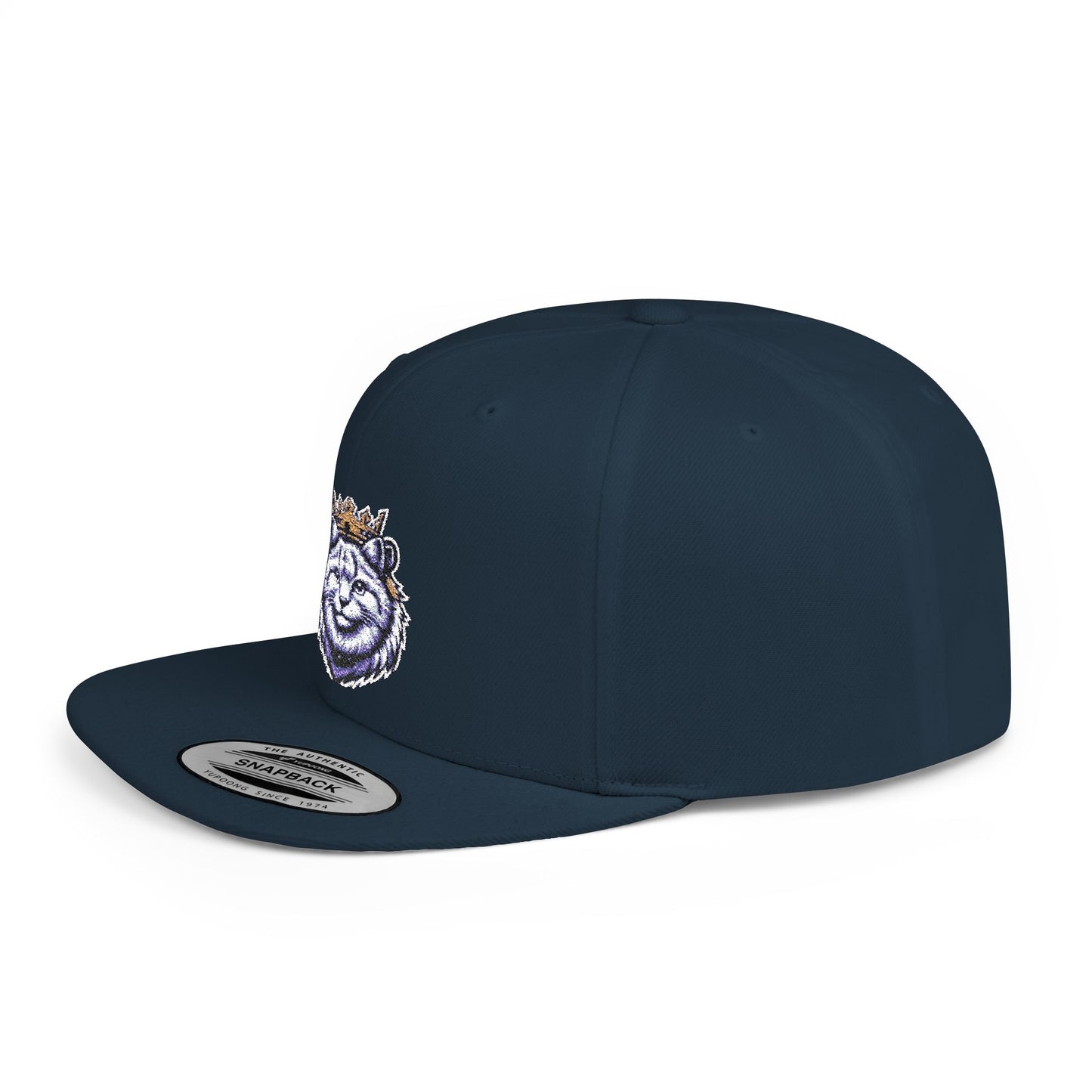 Crowned Lion Flat Bill Snapback Hat - Stylish Streetwear Cap
