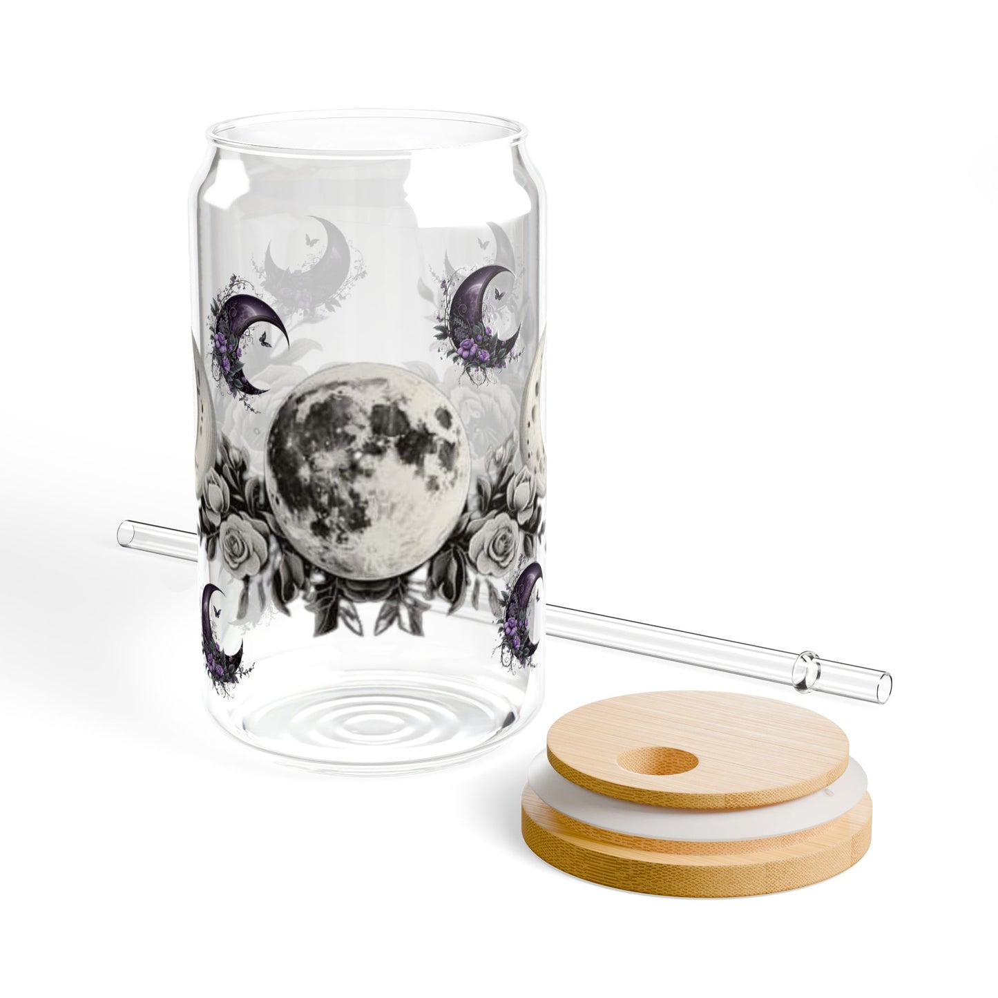 Moon Phase Floral Sipper Glass 16oz - Eco-Friendly Drinkware