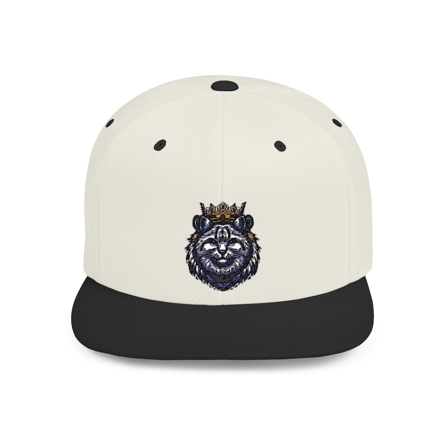Crowned Lion Flat Bill Snapback Hat - Stylish Streetwear Cap