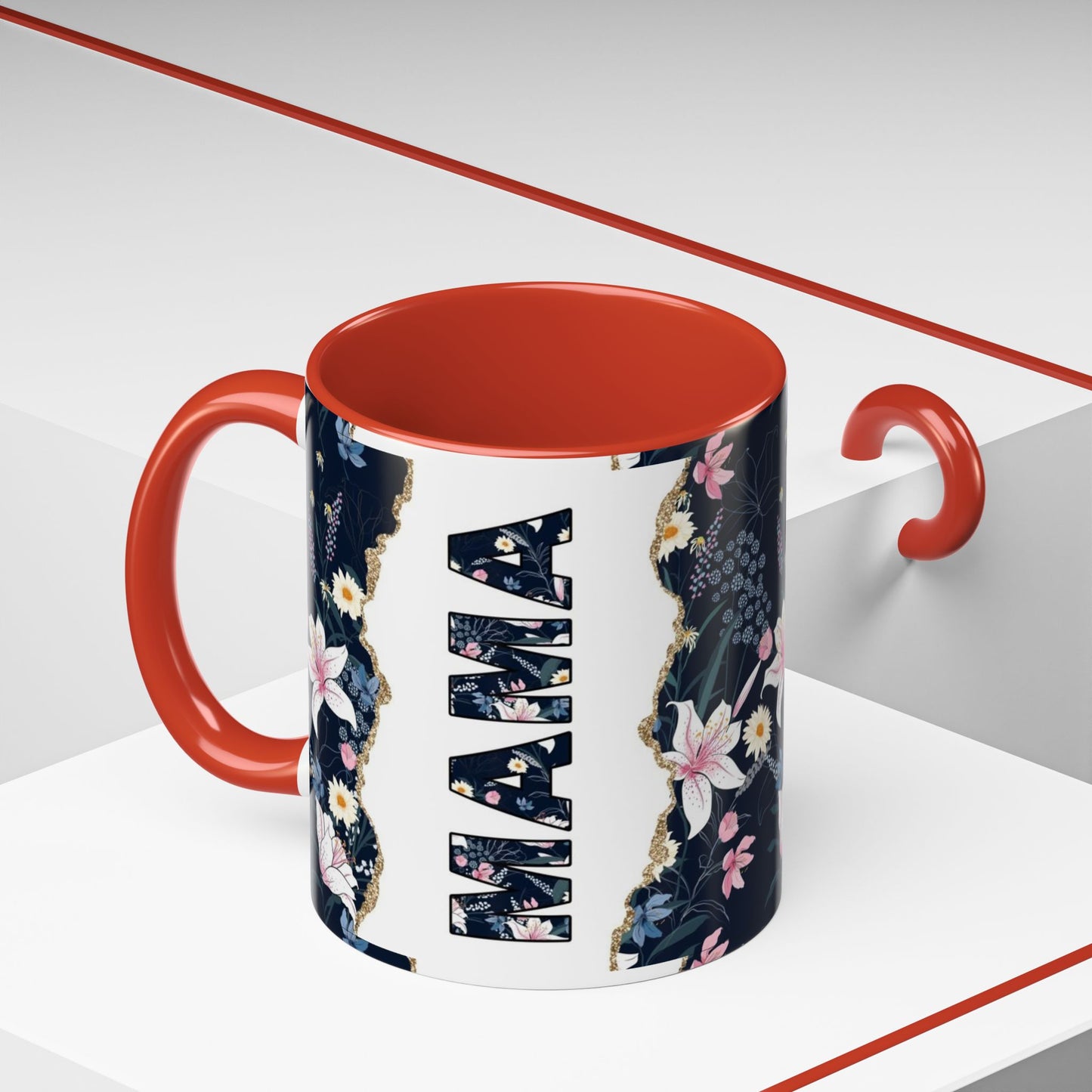 Personalized Floral 'Mama' Accent Coffee Mug - 11/15oz