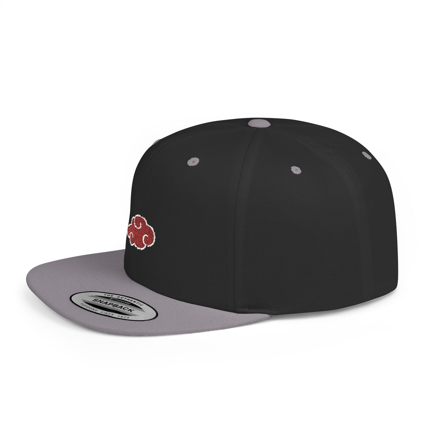 Stylish Flat Bill Snapback Hat with Red Cloud Design