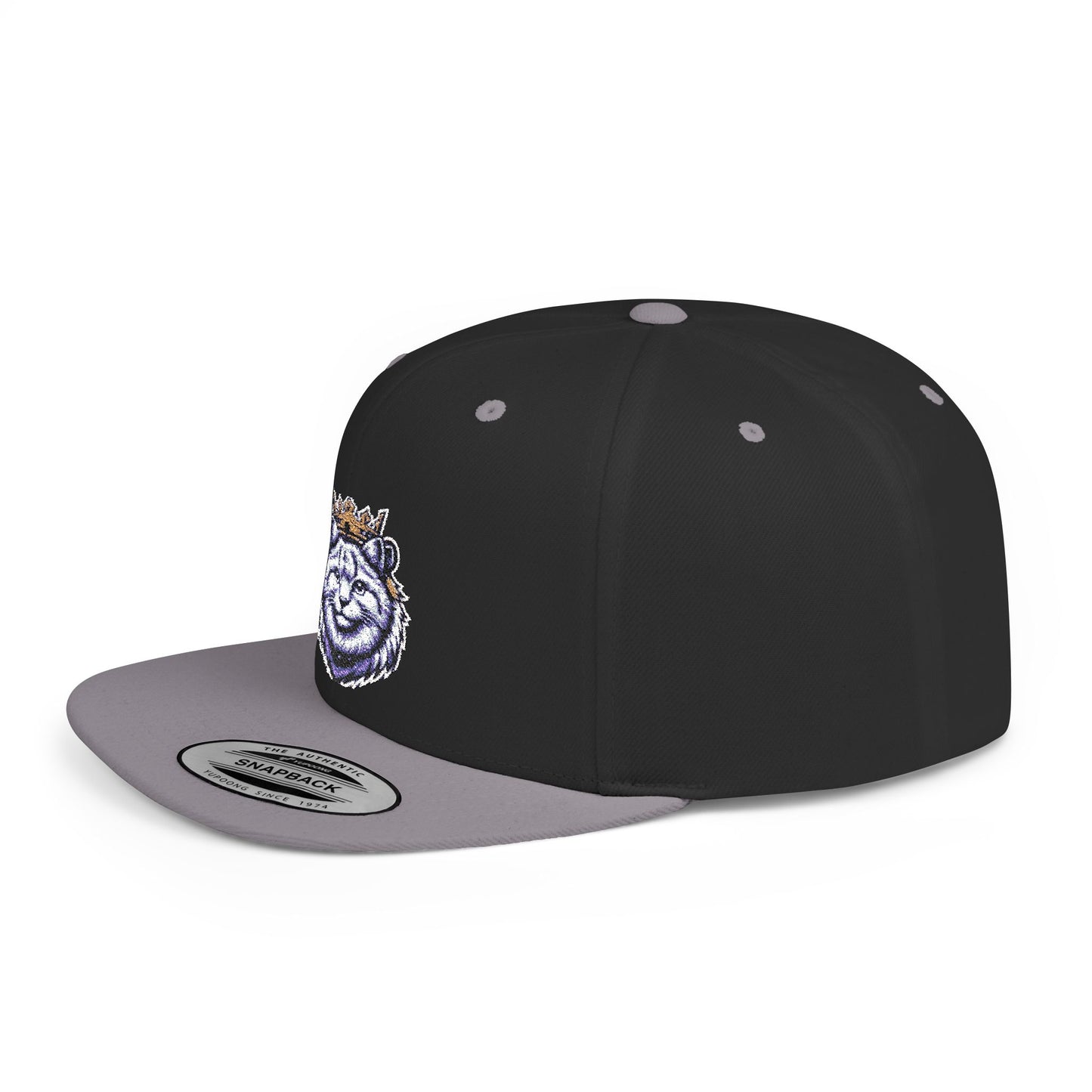 Crowned Lion Flat Bill Snapback Hat - Stylish Streetwear Cap