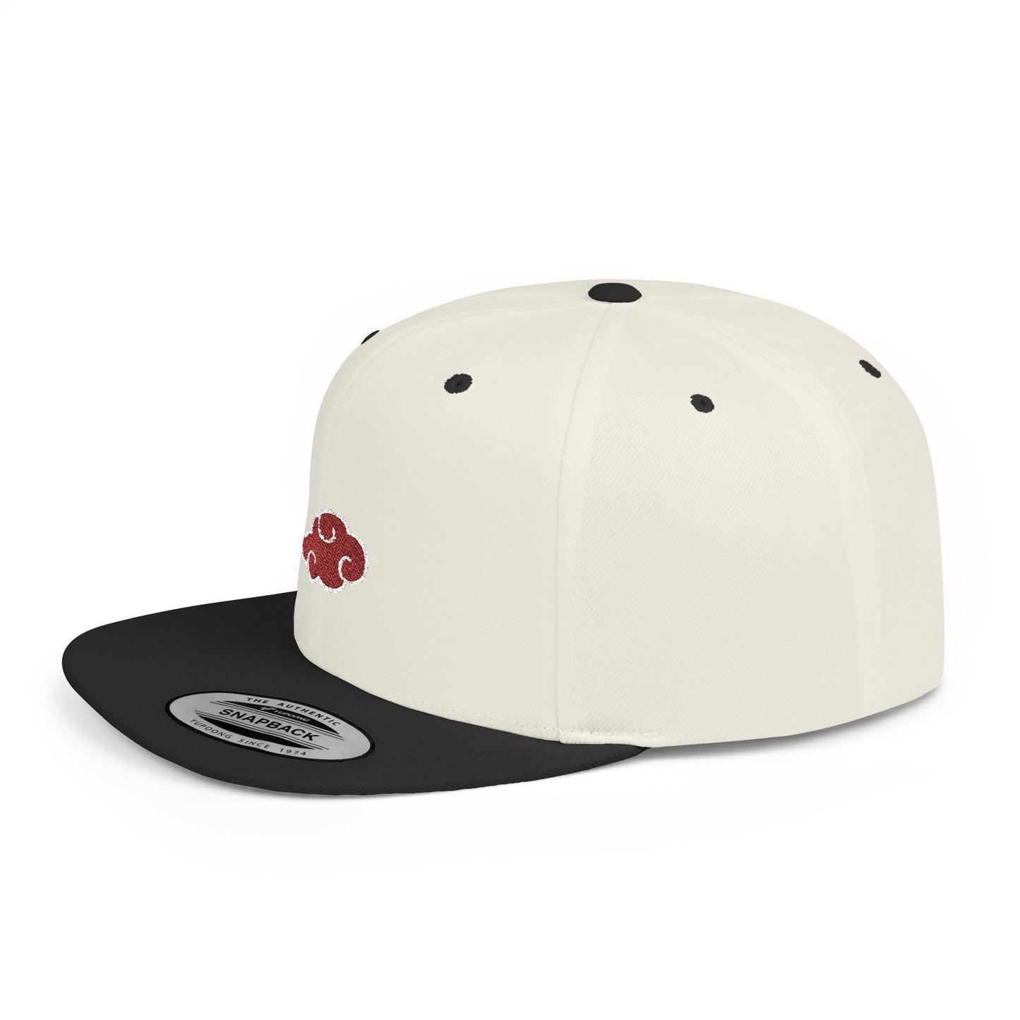 Stylish Flat Bill Snapback Hat with Red Cloud Design