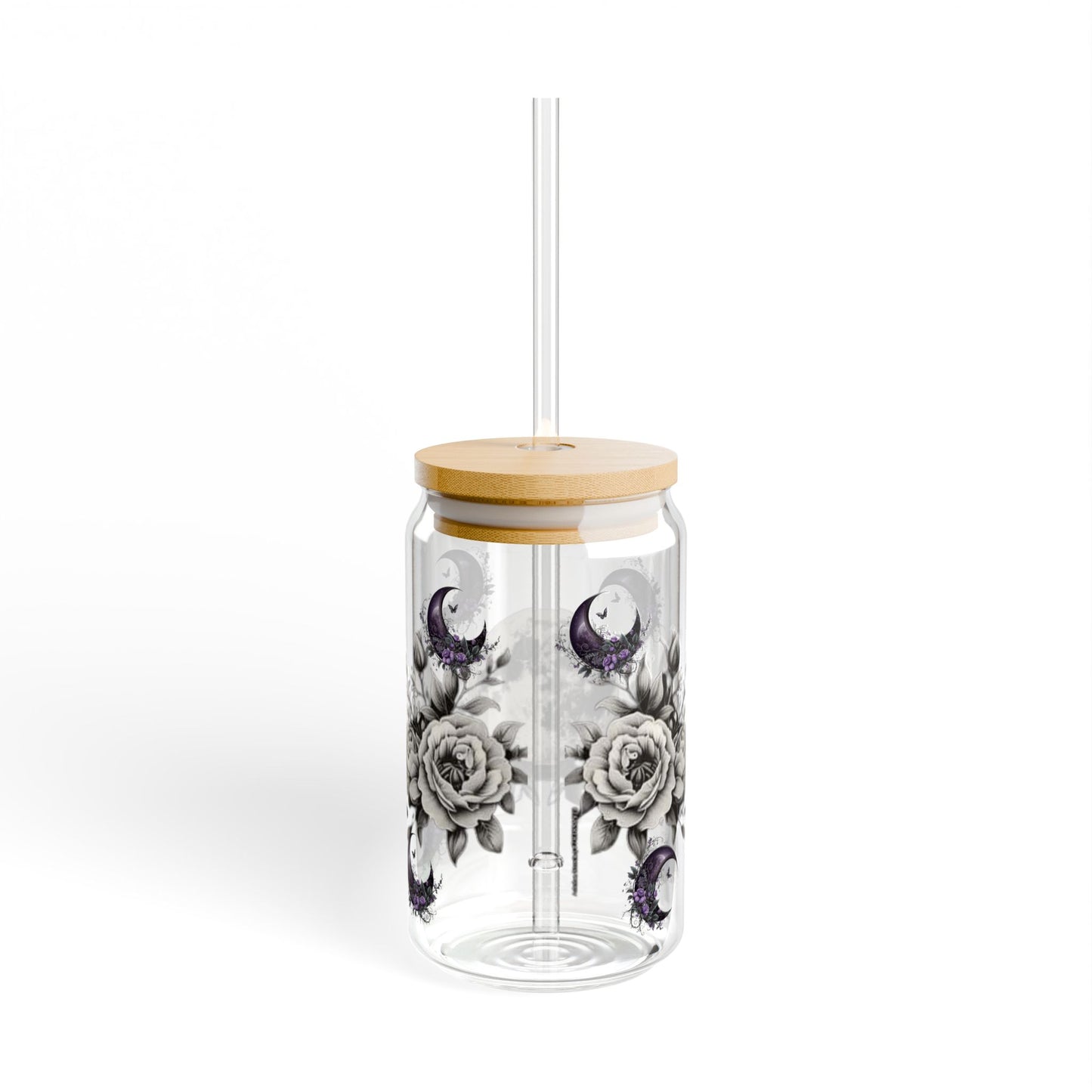 Moon Phase Floral Sipper Glass 16oz - Eco-Friendly Drinkware