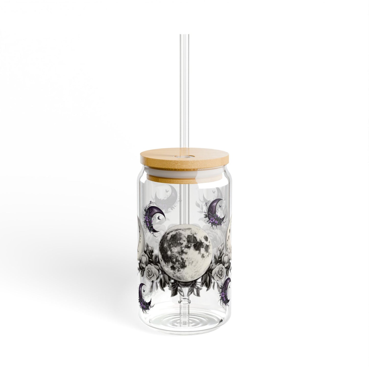 Moon Phase Floral Sipper Glass 16oz - Eco-Friendly Drinkware