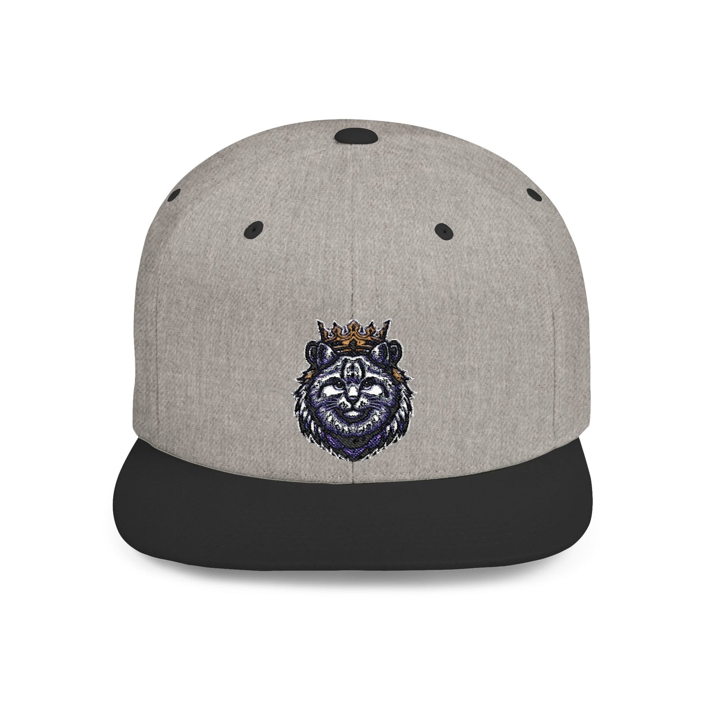 Crowned Lion Flat Bill Snapback Hat - Stylish Streetwear Cap