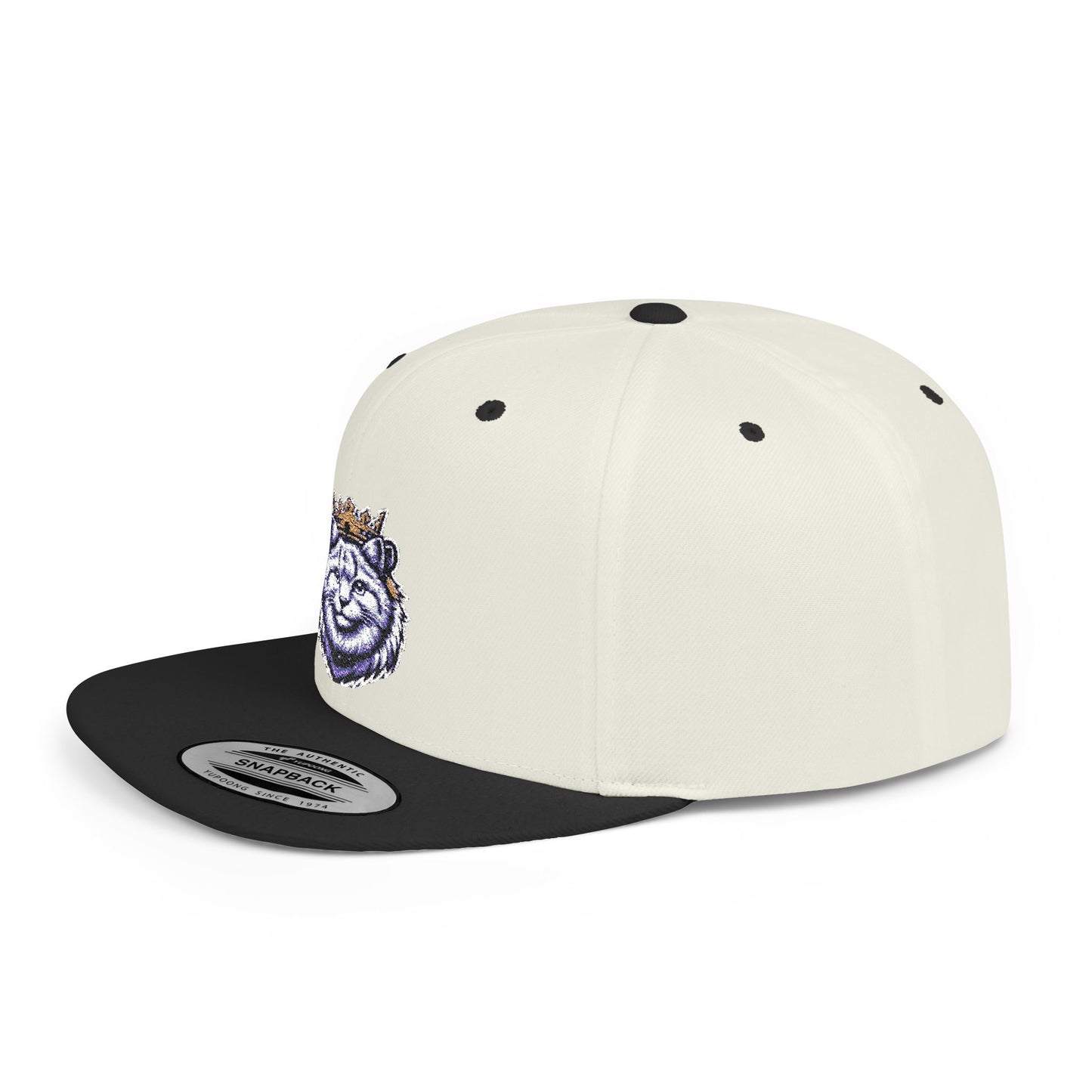 Crowned Lion Flat Bill Snapback Hat - Stylish Streetwear Cap