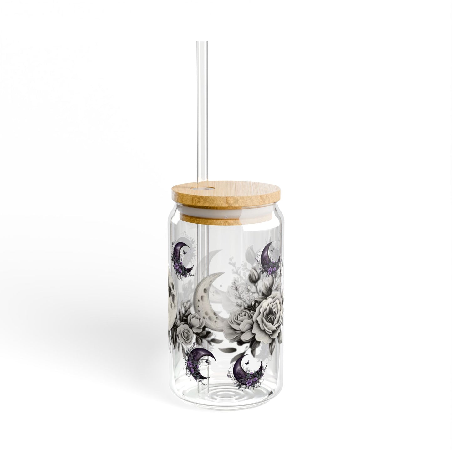 Moon Phase Floral Sipper Glass 16oz - Eco-Friendly Drinkware