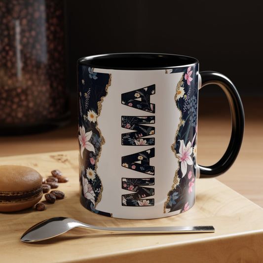 Personalized Floral 'Mama' Accent Coffee Mug - 11/15oz