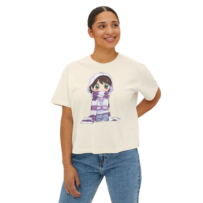 Cute Cartoon Scarf Women's Boxy Tee - Cozy & Stylish Casual Wear