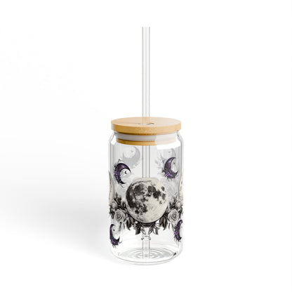 Moon Phase Floral Sipper Glass 16oz - Eco-Friendly Drinkware