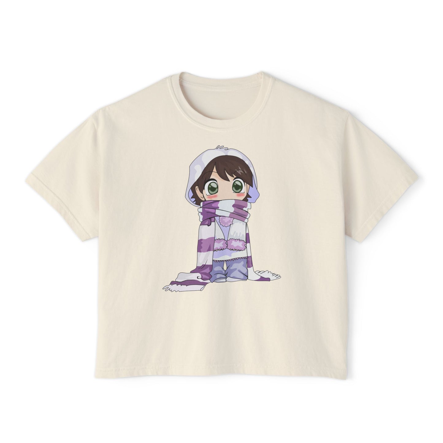 Cute Cartoon Scarf Women's Boxy Tee - Cozy & Stylish Casual Wear