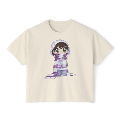 Cute Cartoon Scarf Women's Boxy Tee - Cozy & Stylish Casual Wear