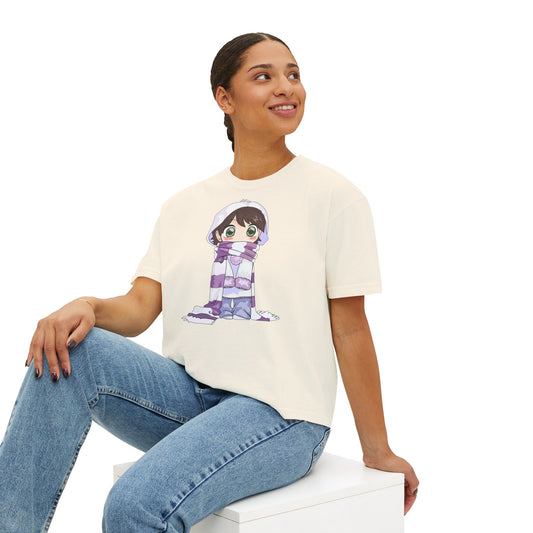 Cute Cartoon Scarf Women's Boxy Tee - Cozy & Stylish Casual Wear
