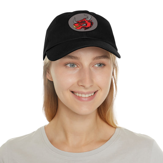 Men's Casual Dad Hat with Leather Patch - Red Bull Design